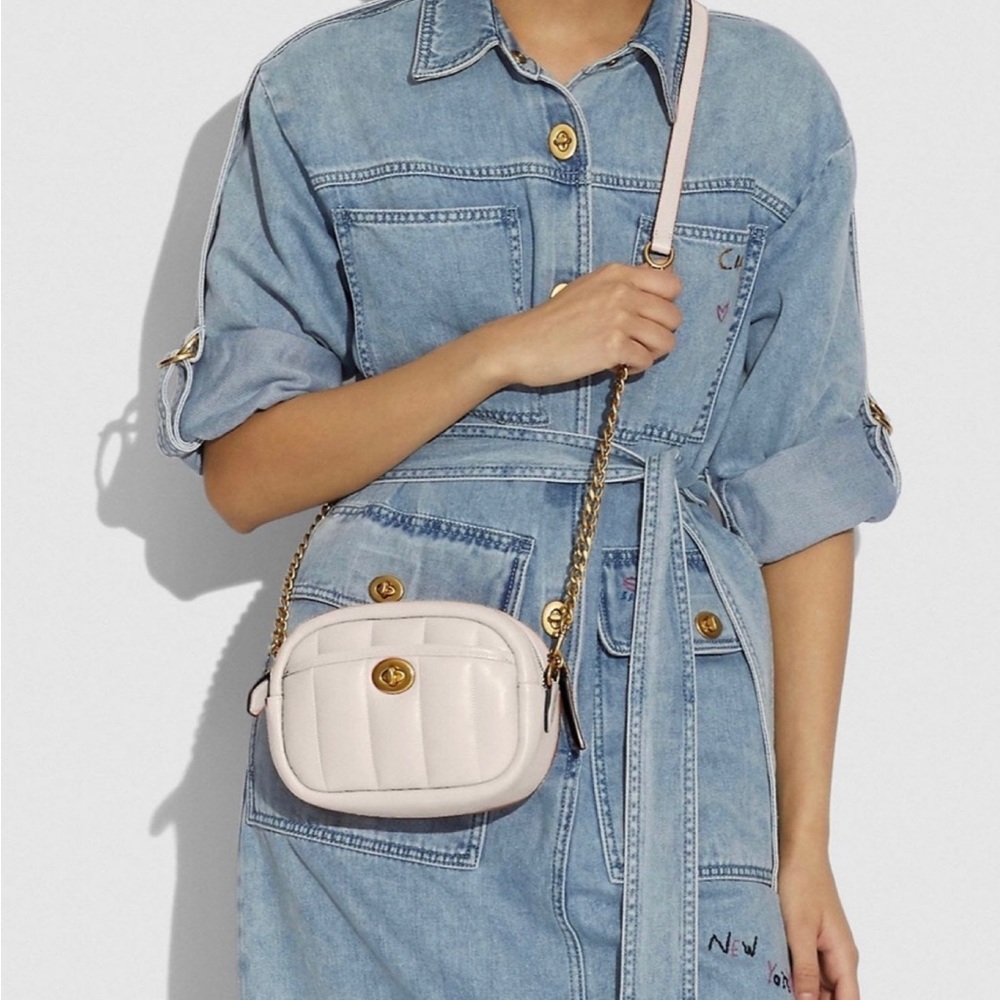 Coach Chalk quilted camera bag crossbody clutch